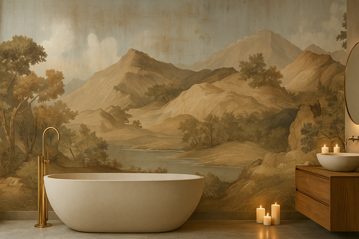 Scenic mountain landscape mural wallpaper