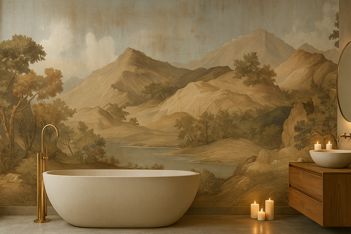 Scenic mountain landscape mural wallpaper
