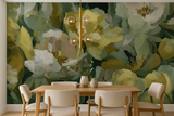 Golden green floral mural wallpaper – design detail