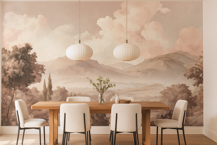 Blush mountain landscape mural wallpaper