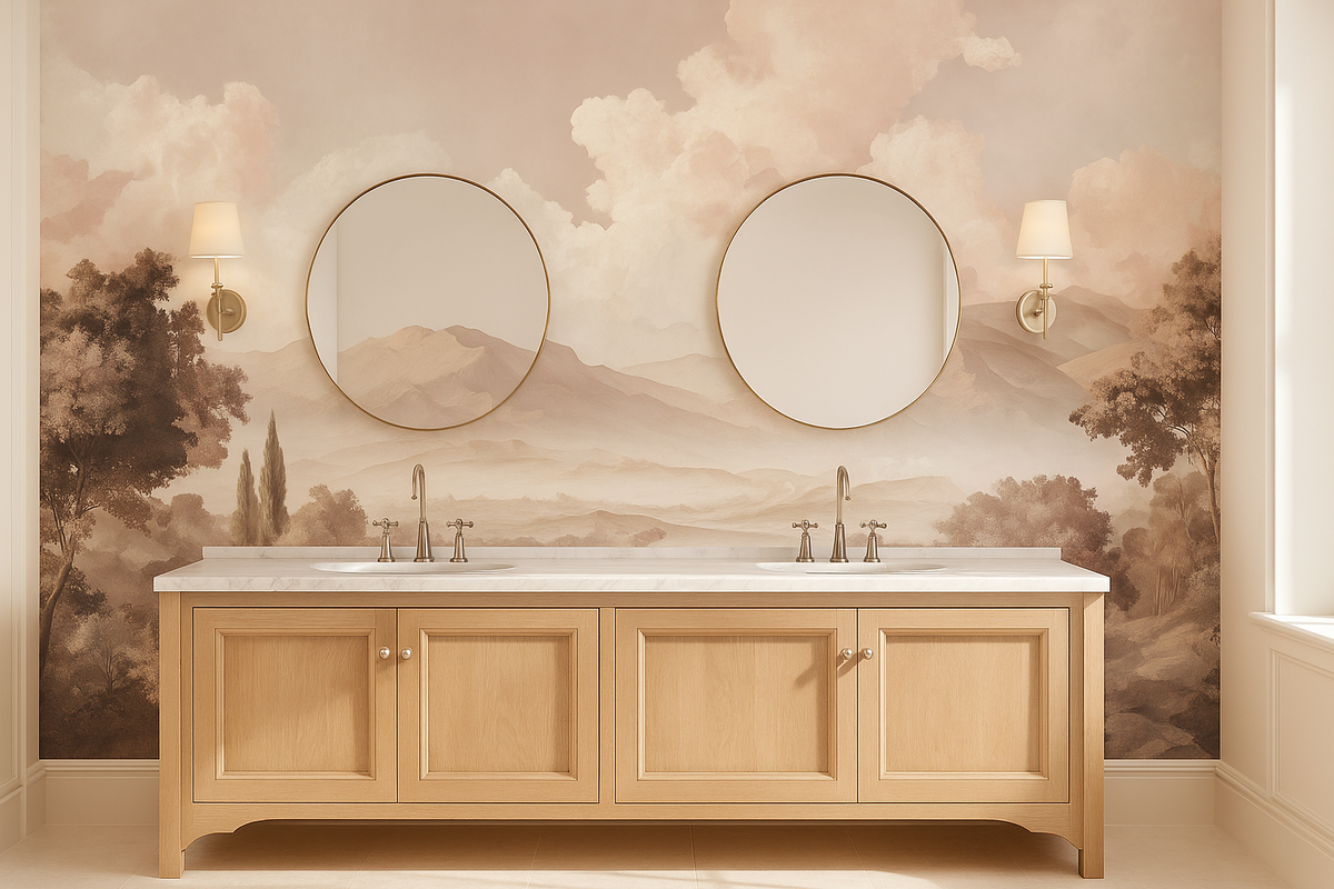 Blush mountain landscape mural wallpaper – design detail