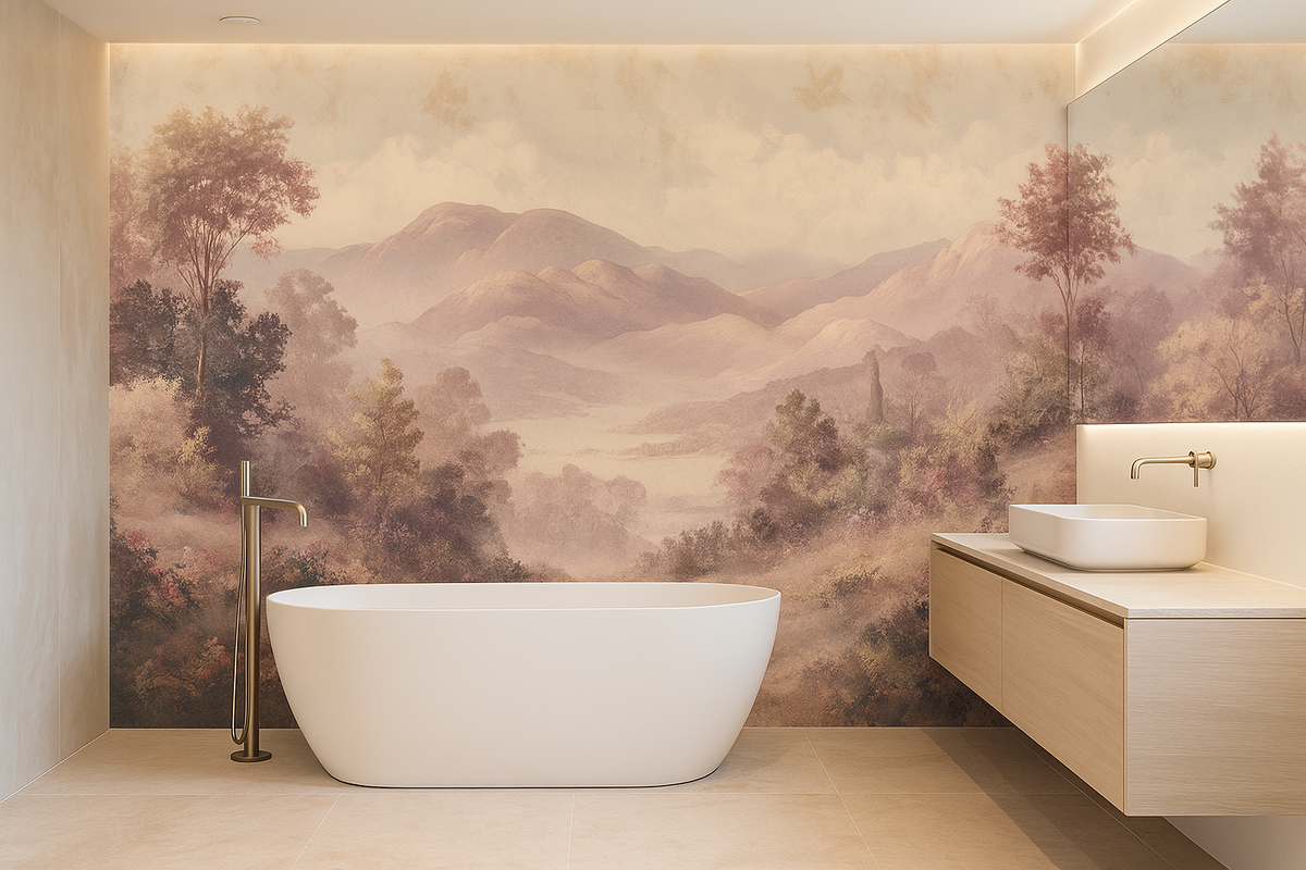Pink meadow landscape mural wallpaper – design detail