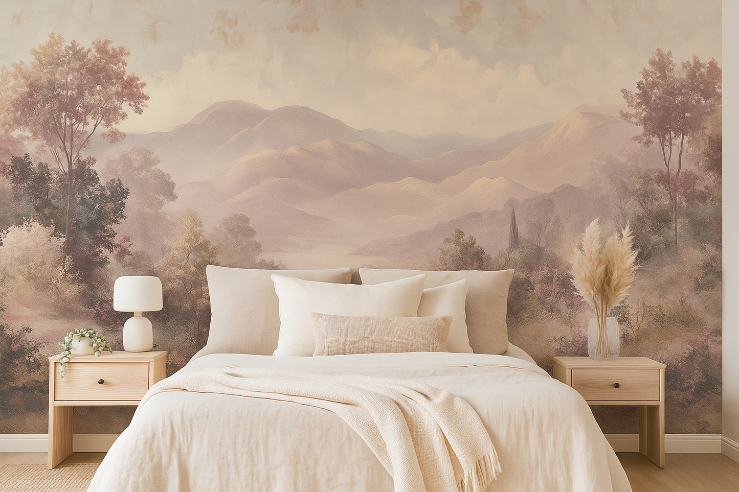 Pink Meadow Landscape Mural Wallpaper