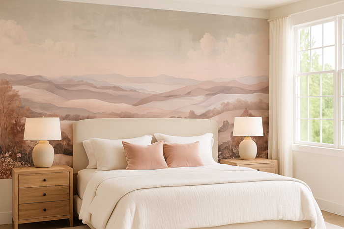 Terracotta blush landscape mural wallpaper – design detail