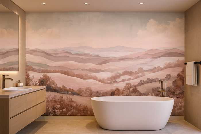 Terracotta blush landscape mural wallpaper