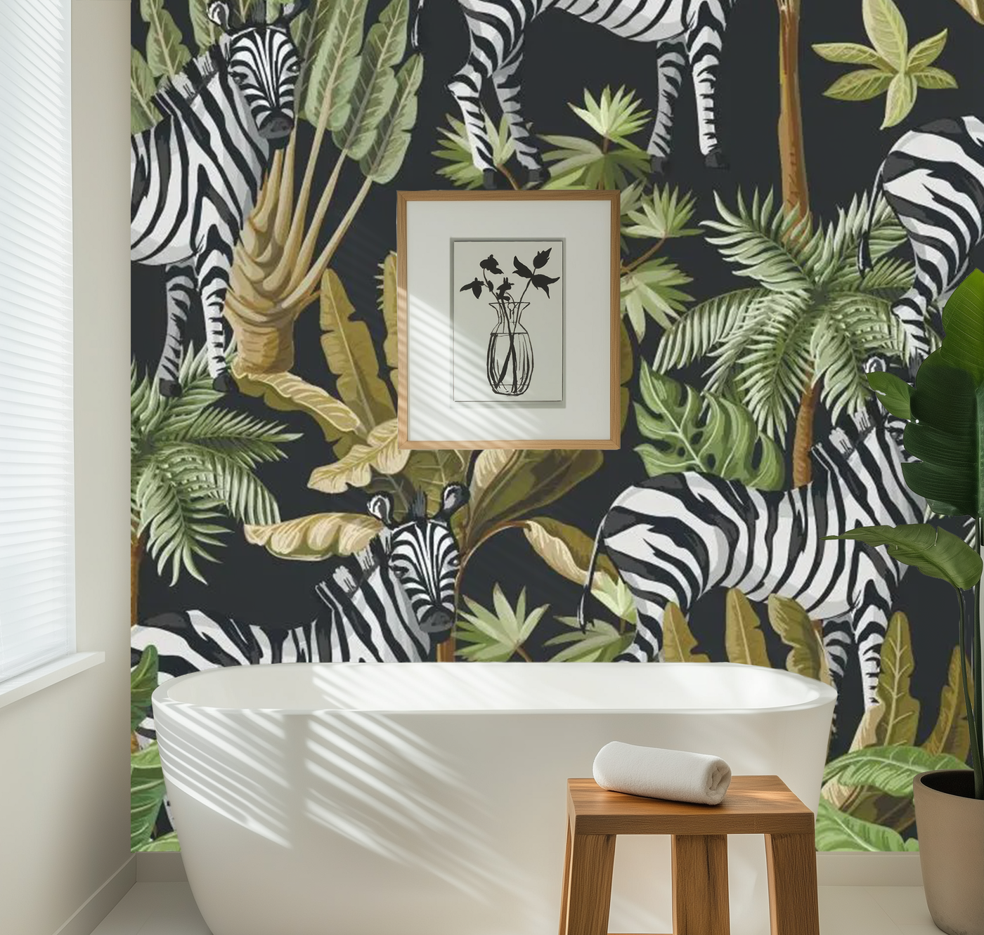 Exotic zebra jungle mural wallpaper