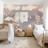 Grey dreamy balloon mural wallpaper for a nursery