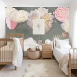 Floral balloon mural wallpaper for a nursery