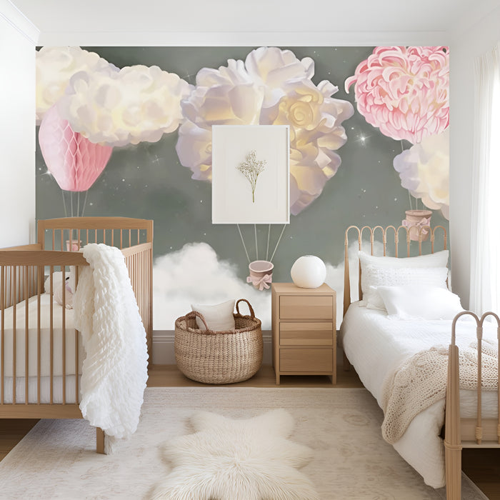 Floral balloon mural wallpaper for a nursery
