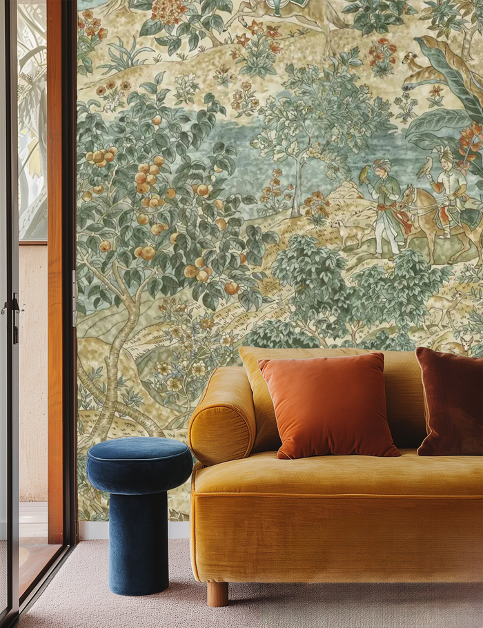 Wild orange orchid floral mural wallpaper