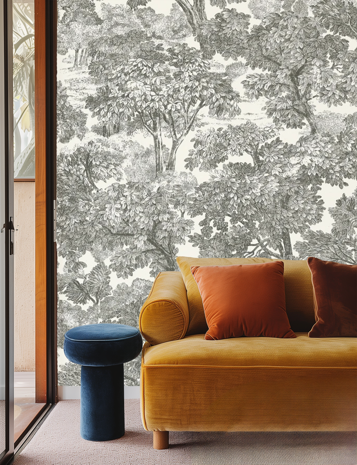Monochrome forest haven mural wallpaper