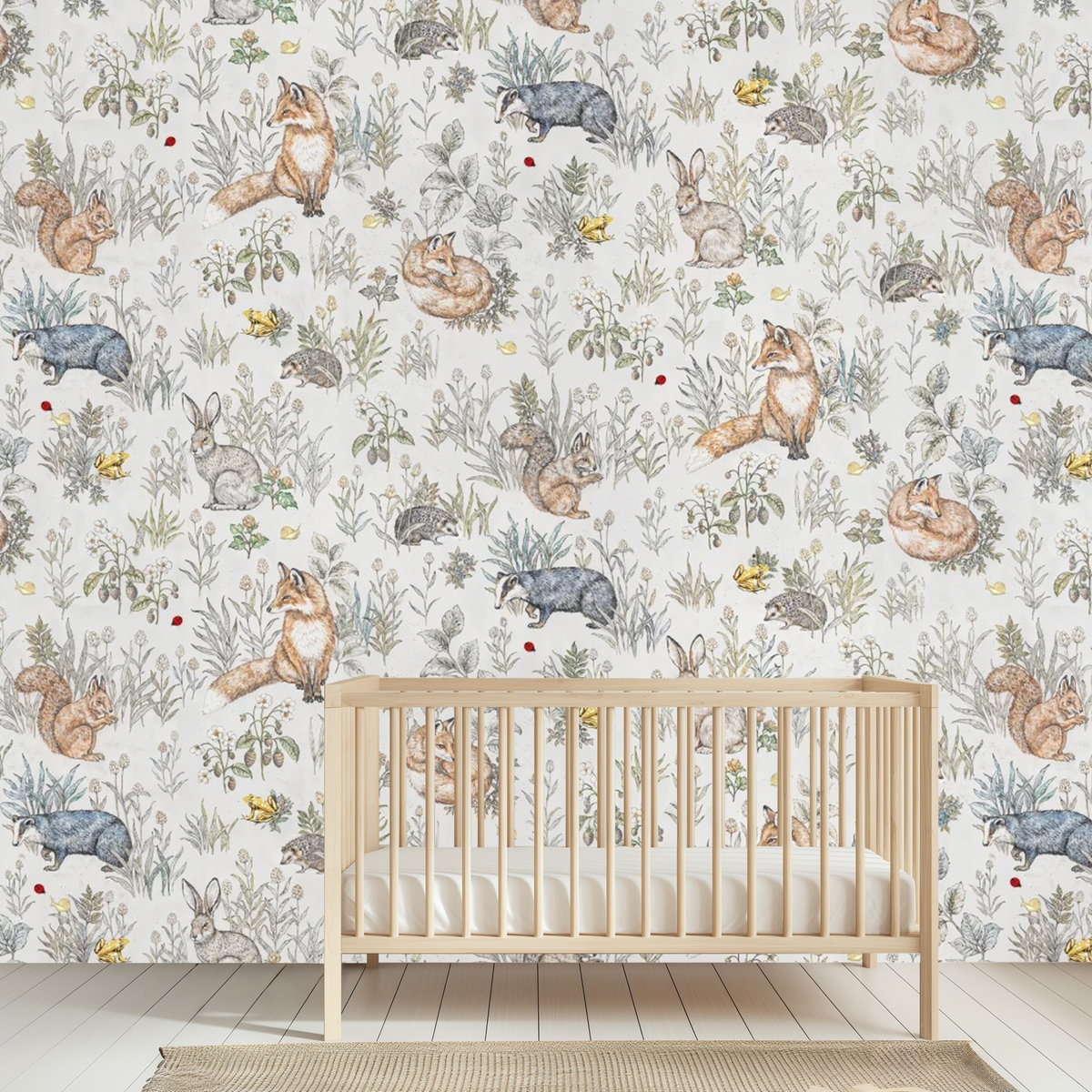 Whimsical beige woodland dreams animal mural wallpaper