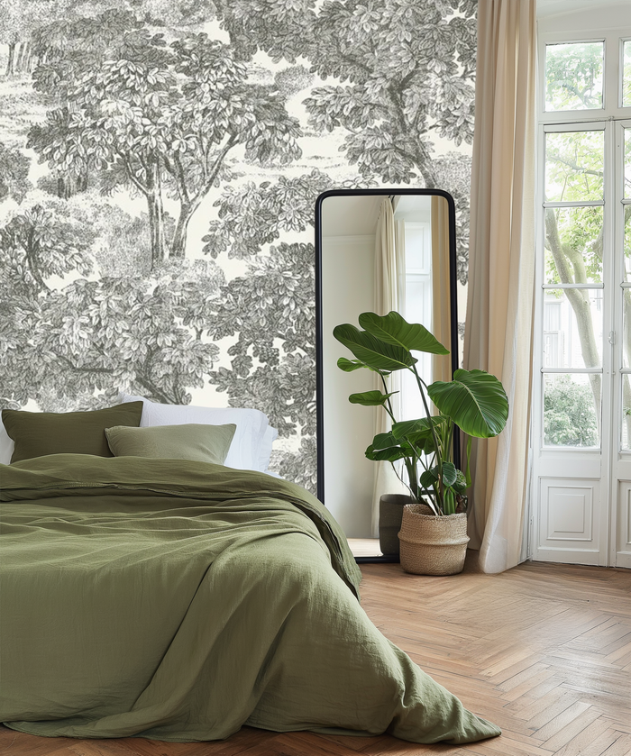 Monochrome forest haven mural wallpaper – design detail