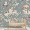 Blue Floral Bunny Wonderland Children's Mural Wallpaper
