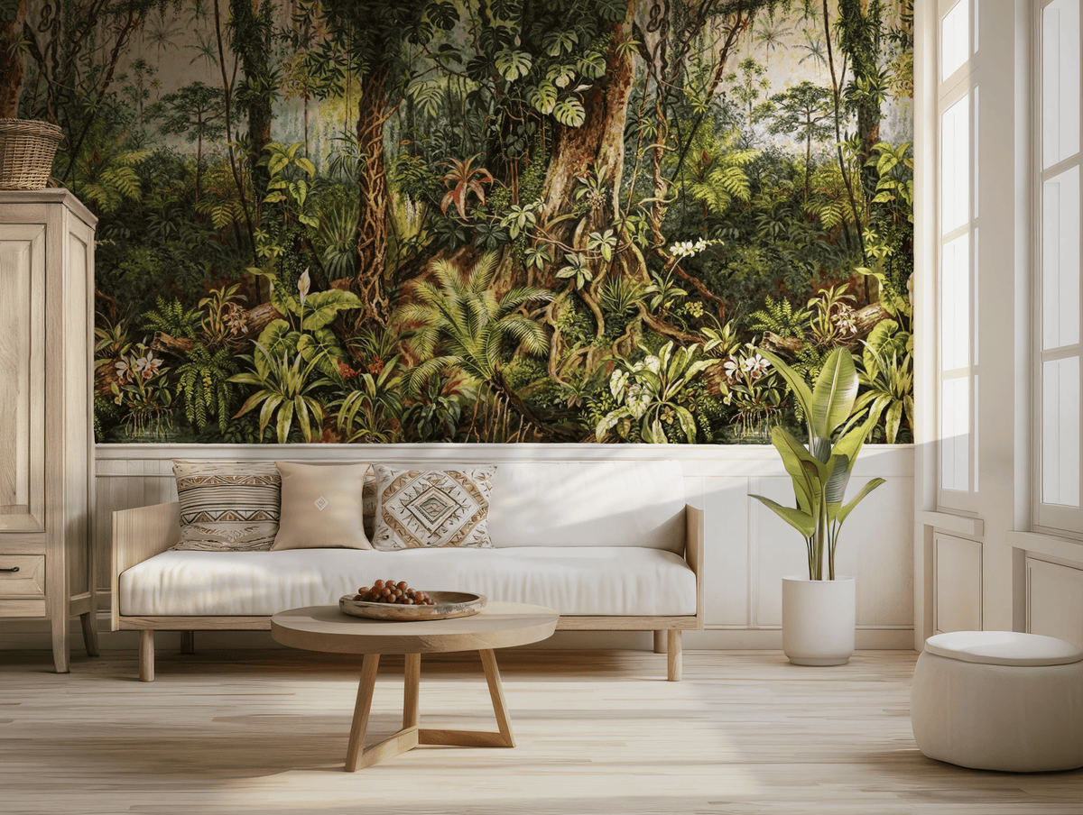 Vibrant rainforest mural wallpaper