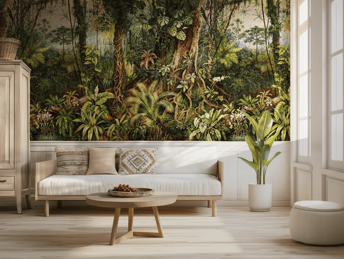 Vibrant rainforest mural wallpaper