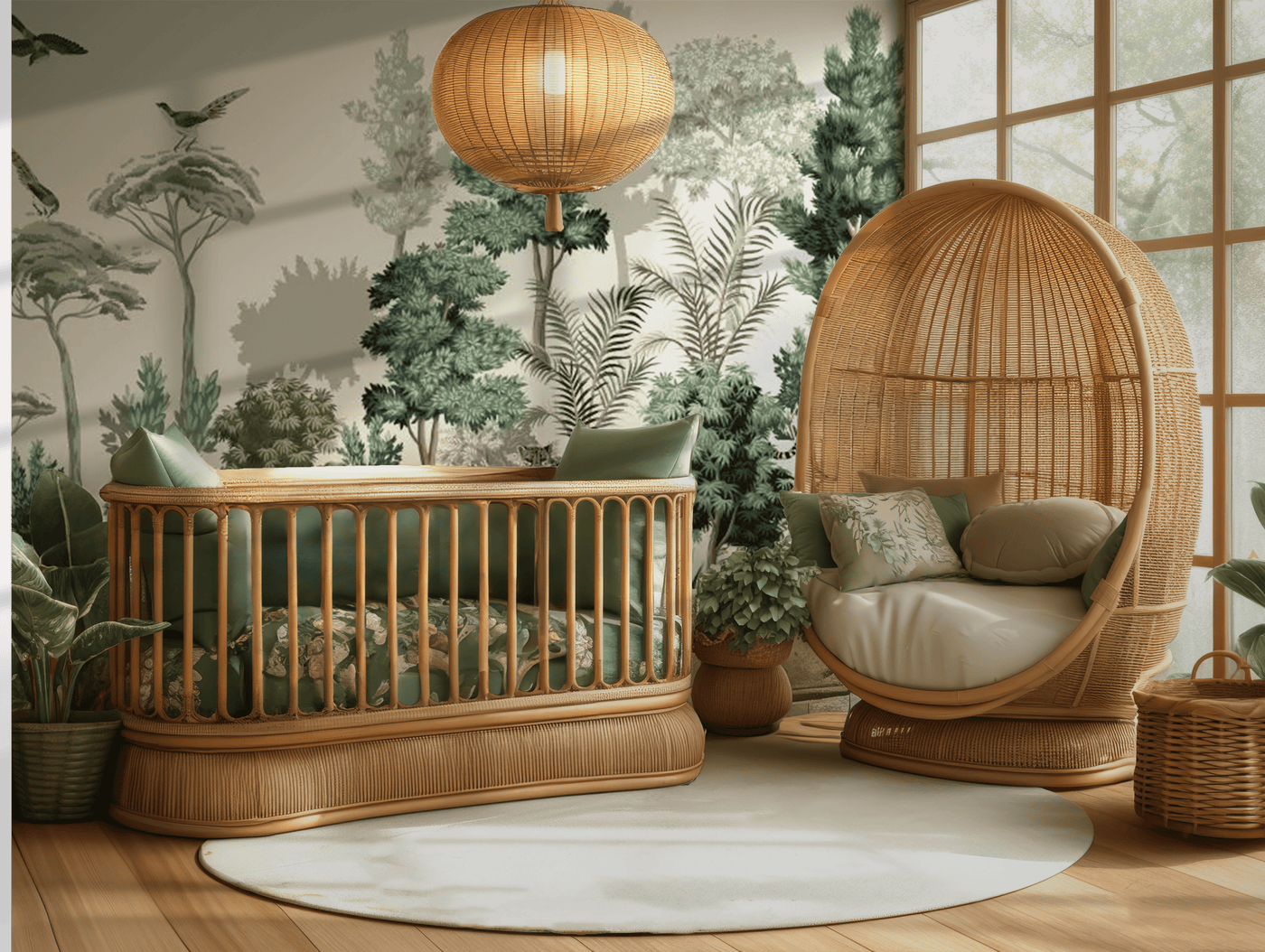 Neutral woodland forest children's mural wallpaper for a kids' room
