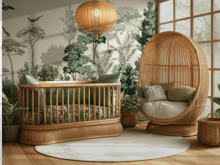 Neutral woodland forest children's mural wallpaper for a kids' room