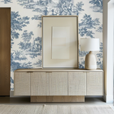 River blue and white French toile mural wallpaper