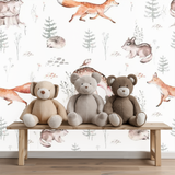 Fox and rabbit woodland mural wallpaper – design detail