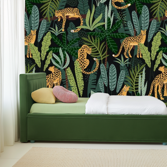 Forest Green Leopard Essence Mural