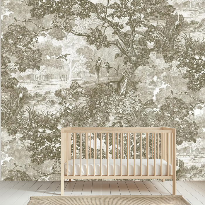 Beige monochrome forest haven mural wallpaper
