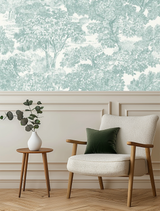 Blue and white forest haven mural wallpaper – design detail