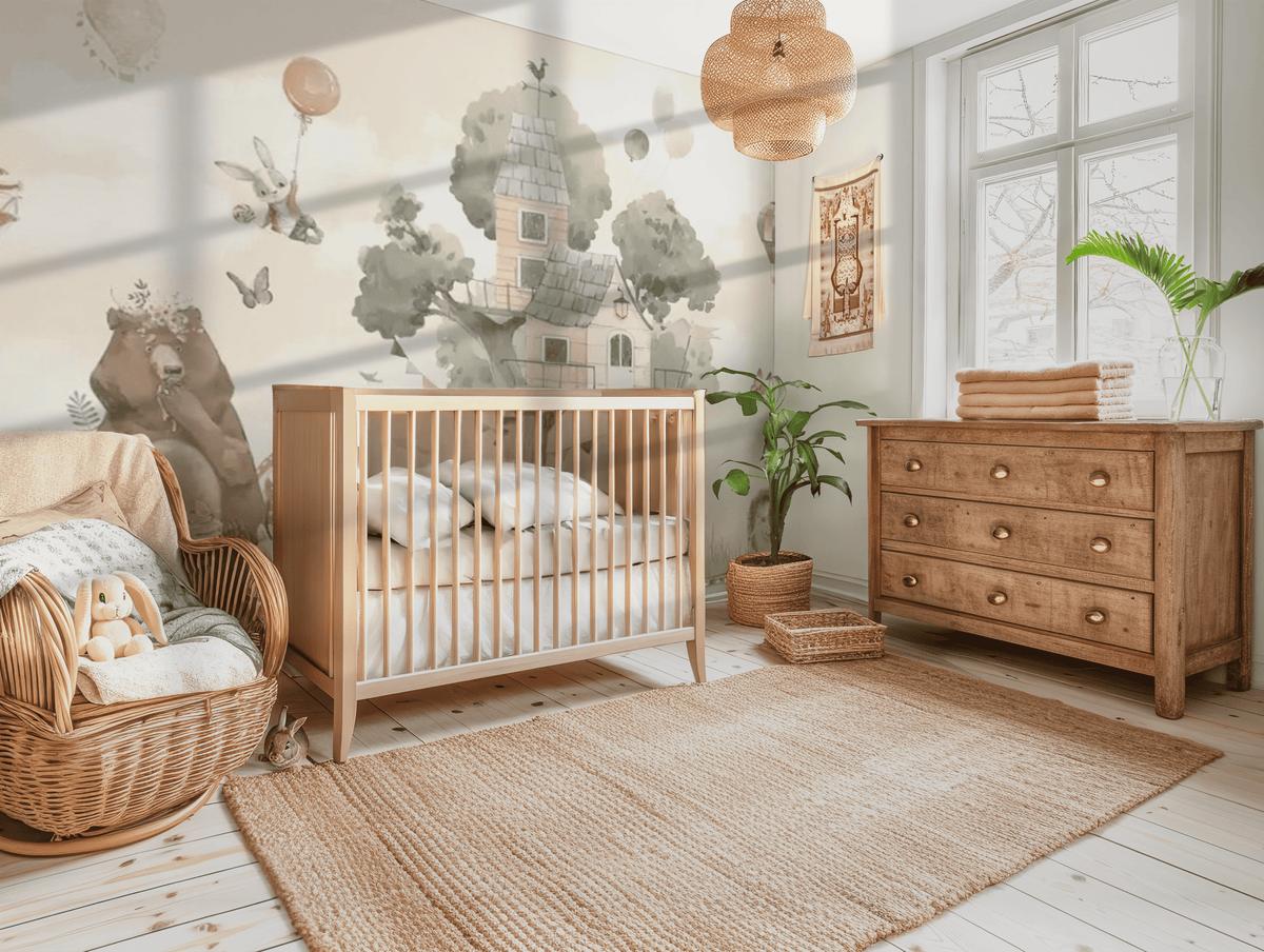 Baby bear woodland mural wallpaper for a nursery
