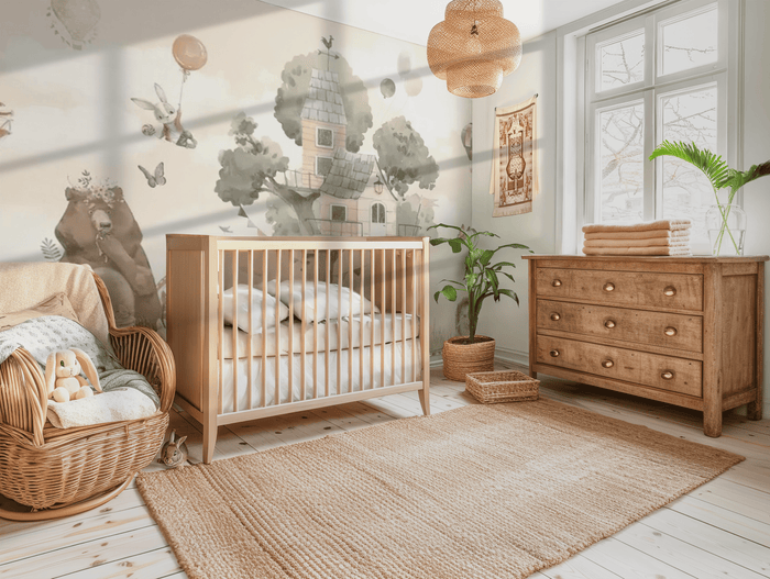 Baby bear woodland mural wallpaper for a nursery