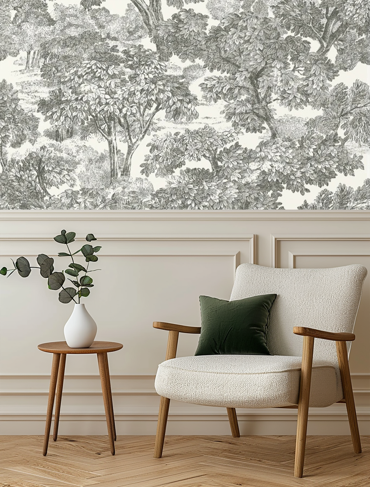 Monochrome forest haven mural wallpaper – design detail