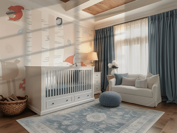 Baby pink woodlands mural wallpaper for a nursery