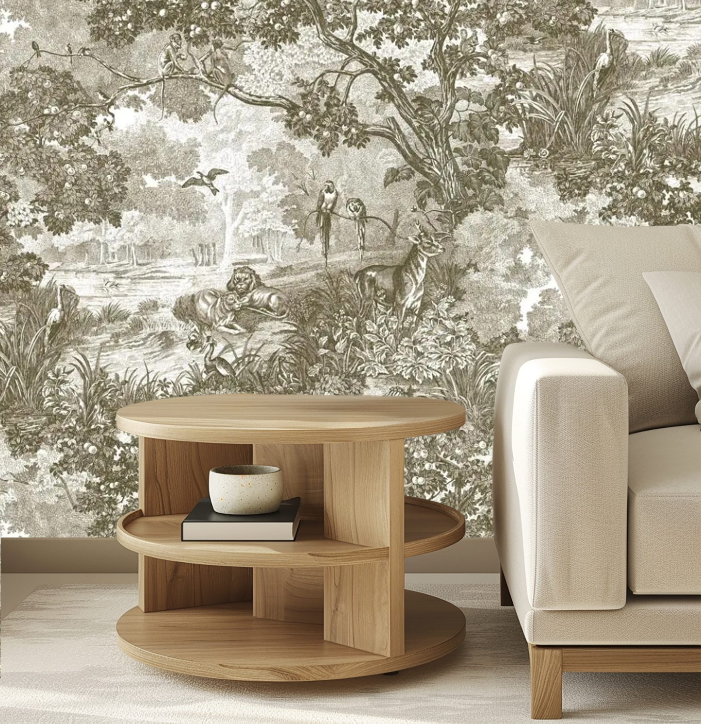 Beige Monochrome Forest Haven Mural