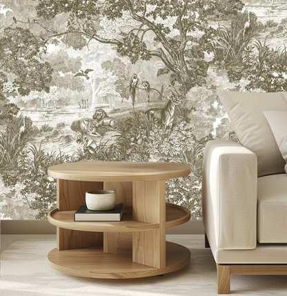 Beige Monochrome Forest Haven Mural