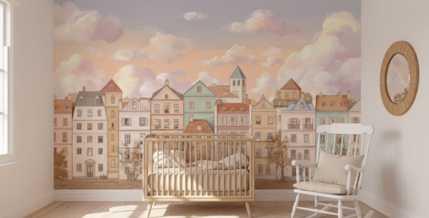 Pastel Townhouse Mural Wallpaper
