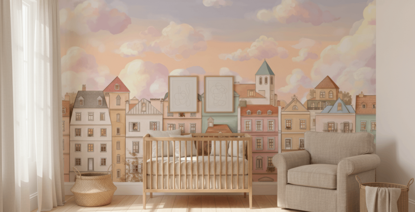 Pastel Townhouse Mural Wallpaper
