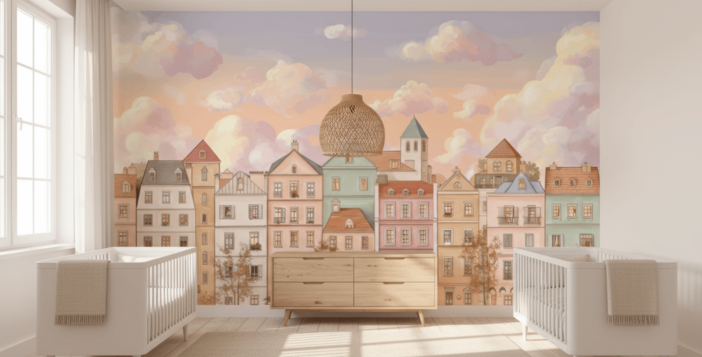 Pastel Townhouse Mural Wallpaper