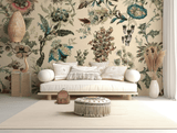 Vintage beige flowers mural wallpaper