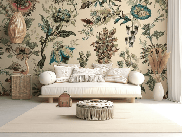Vintage beige flowers mural wallpaper