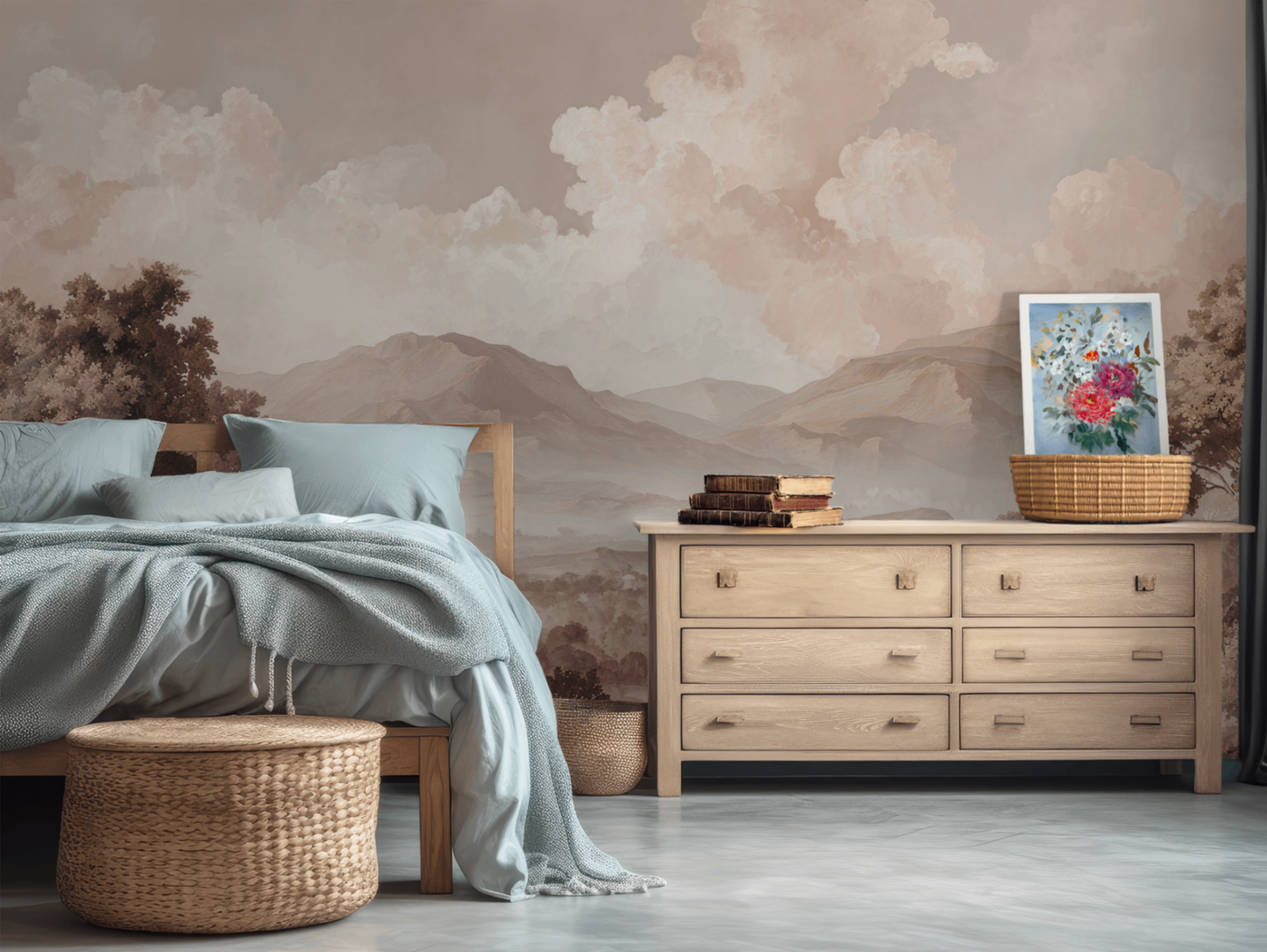 Blush Mountain Landscape Mural Wallpaper