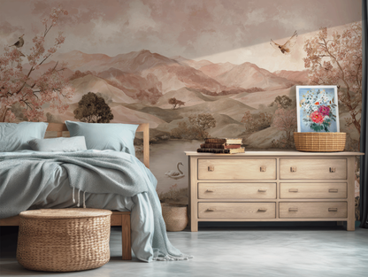 Rustic Mountain Landscape Mural Wallpaper