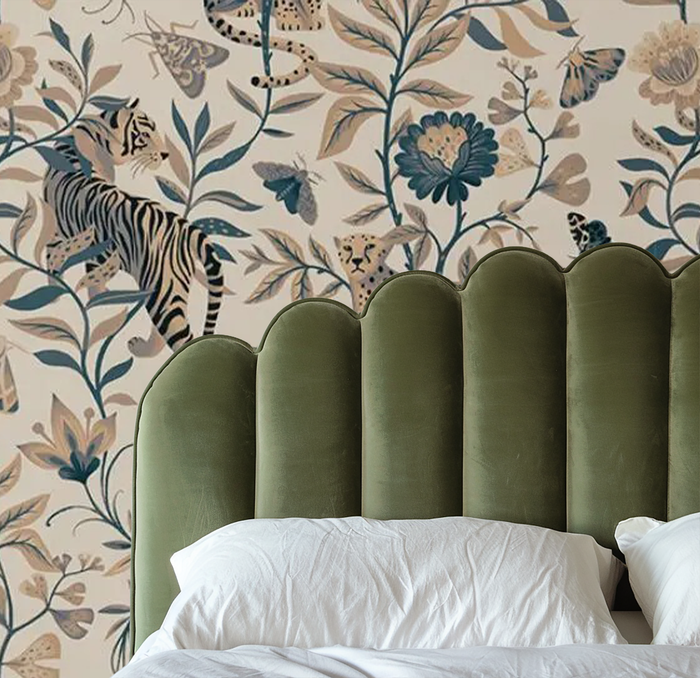Beige floral jungle haven mural wallpaper