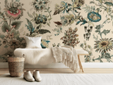 Vintage beige flowers mural wallpaper – design detail