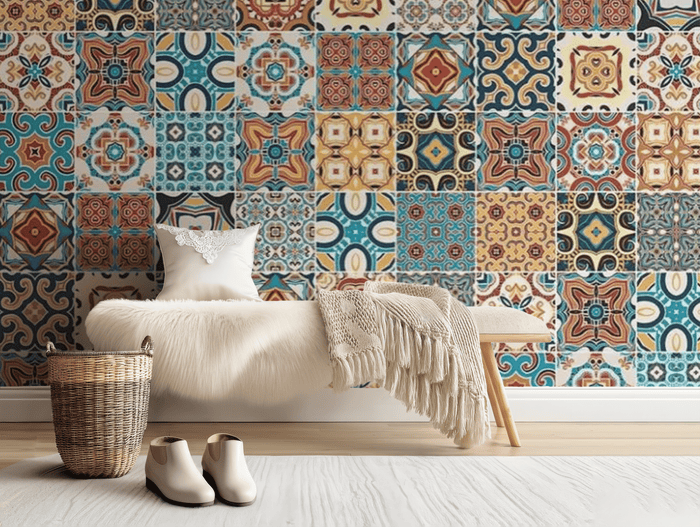 Orange mosaic tiles mural wallpaper – design detail
