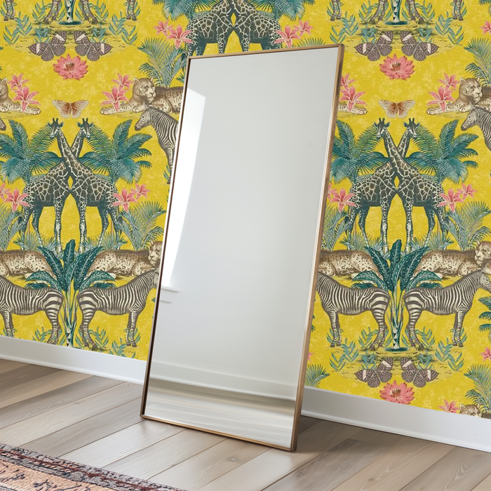 Yellow animal jungle kingdom mural wallpaper – design detail