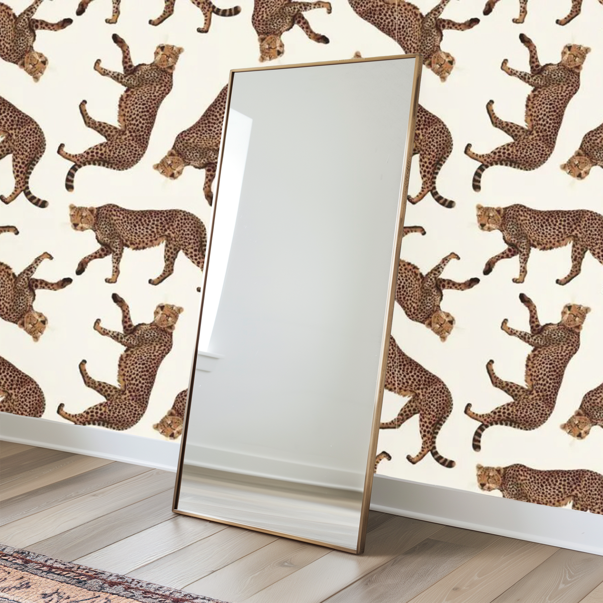 White and brown leopard mural wallpaper
