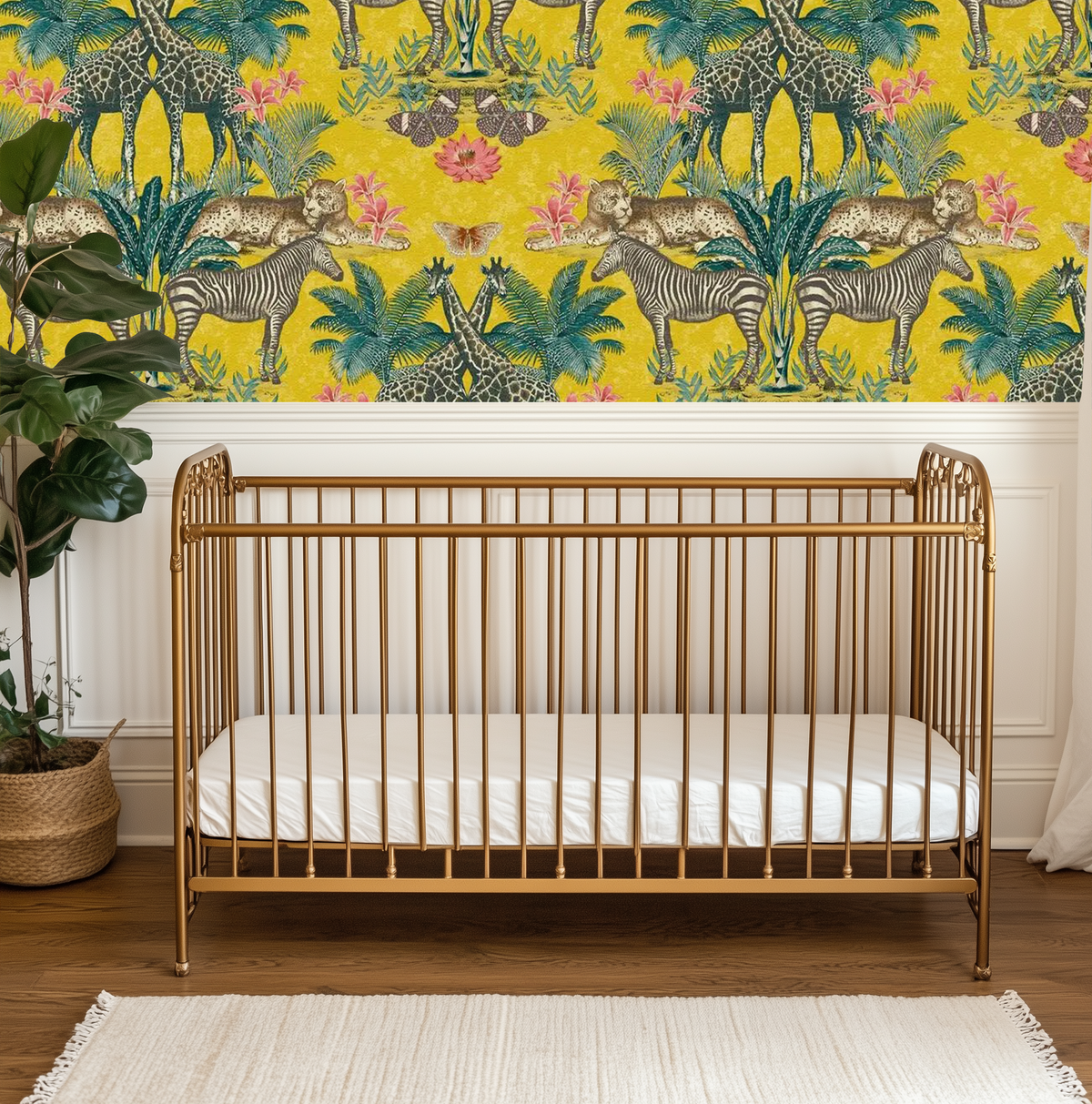 Yellow animal jungle kingdom mural wallpaper – design detail