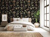 Vintage black flowers mural wallpaper