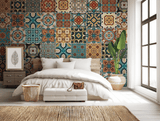 Orange mosaic tiles mural wallpaper