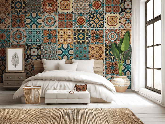 Orange mosaic tiles mural wallpaper