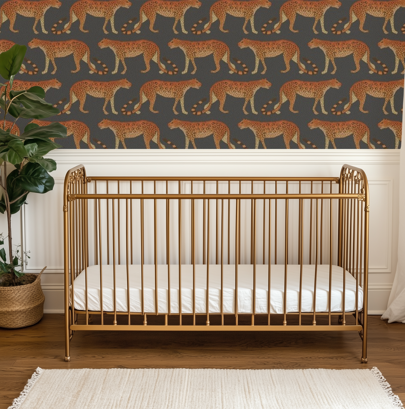 Grey and brown leopard mural wallpaper